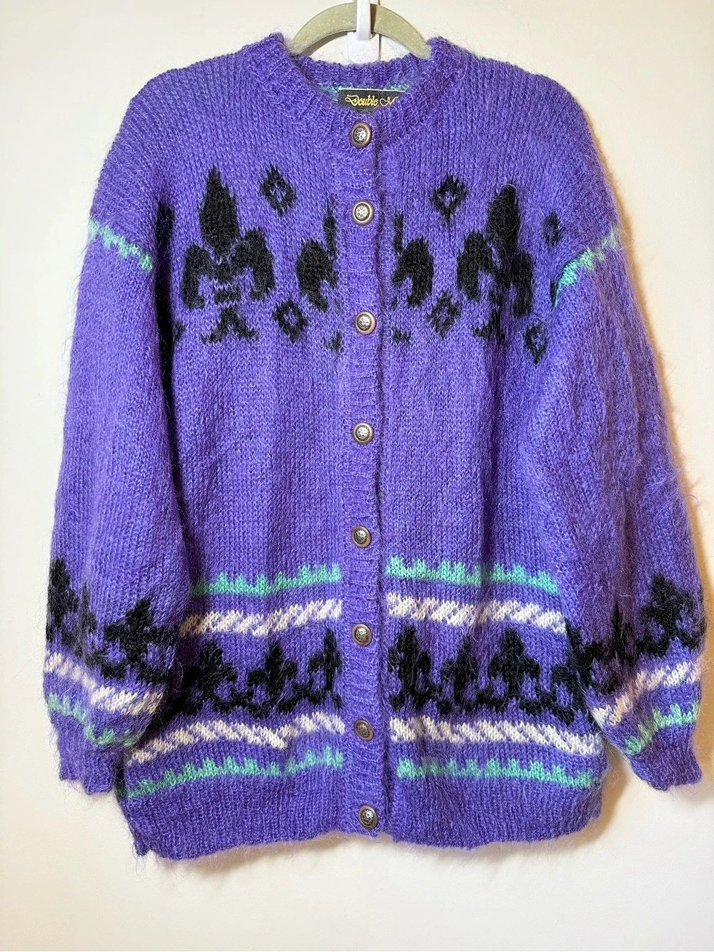 Mohair blend thick chunky knit cardigan oversized with pockets relaxed fit
